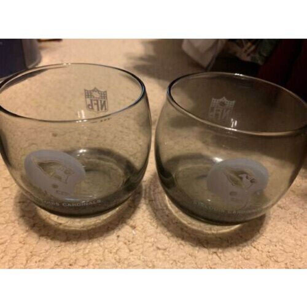 2-1970's St. Louis Cardinal Vintage Smoked Glass Whiskey Low Ball Glass Tumblers